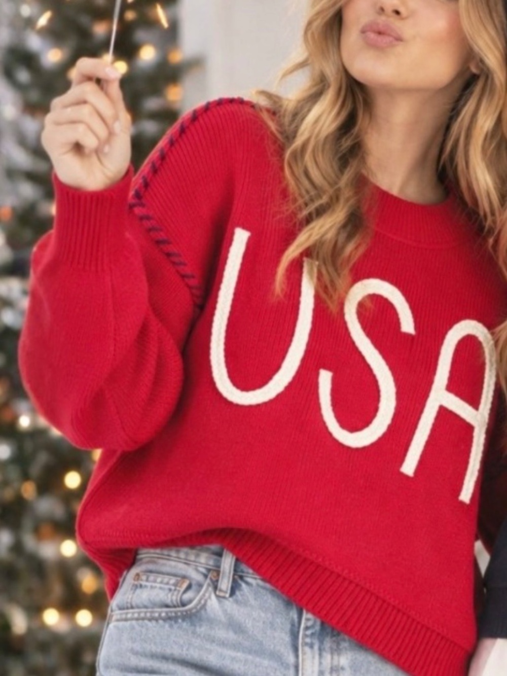 RED CABLE KNIT "USA" LONG SLEEVE SWEATER SIZE SMALL - NWT - Picture 11 of 12